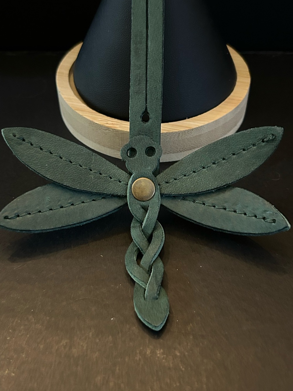 Portland Leather Dark Forrest Green Dragonfly Tassel Keychain Brand New